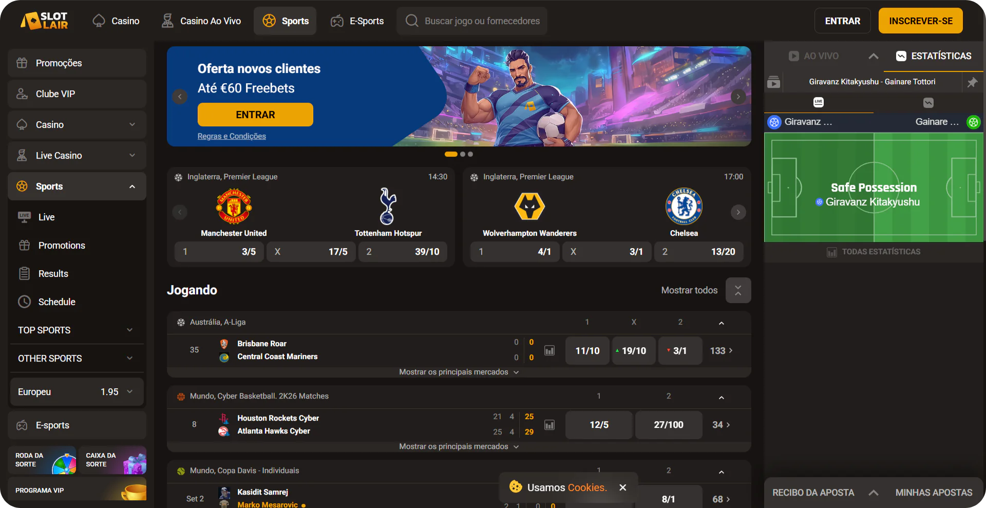 SlotLair secção apostas desportivas interface