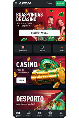 leon casino homepage interface in Portuguese with featured games