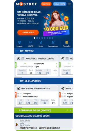 mostbet casino homepage interface in Portuguese with featured games