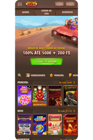 stonevegas casino homepage interface in Portuguese with featured games