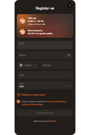 SlotLair casino registration form interface in Portuguese