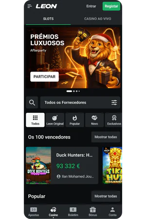 leon casino slots section with featured slot games