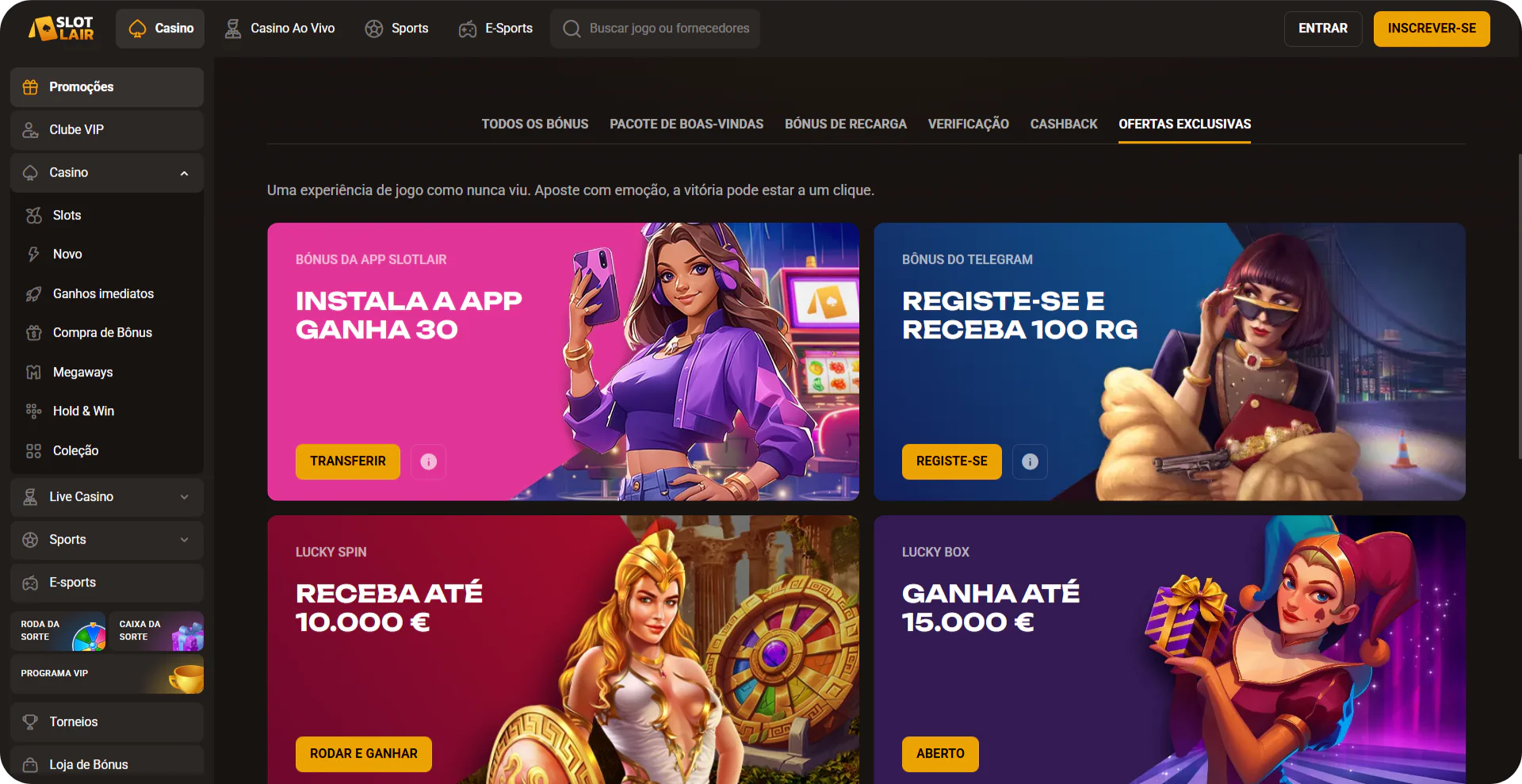 SlotLair ofertas exclusivas VIP Portugal